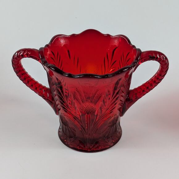 Mosser Inverted Thistle Glass Sugar Bowl Ruby Red Serving Jar Cold Press MCM - Picture 2 of 9